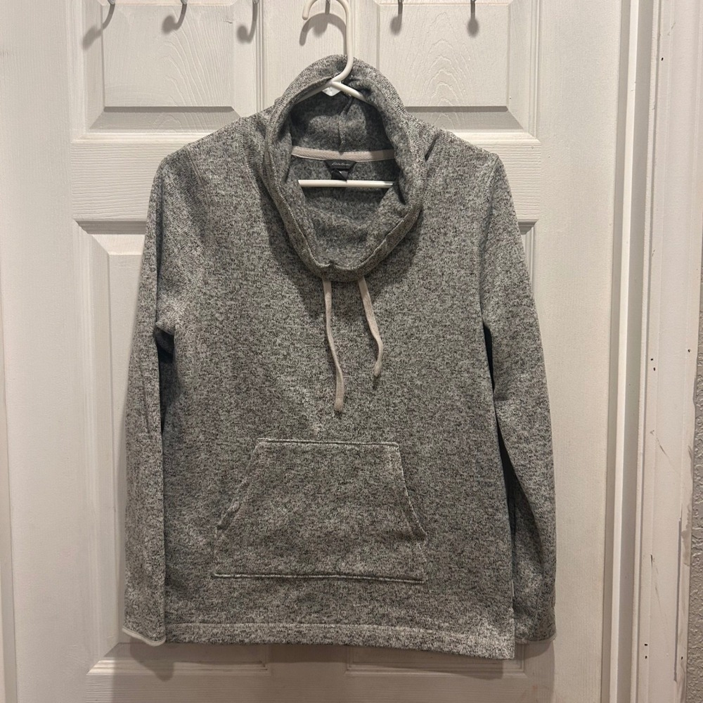 Eddie Bauer Womens Gray Marl Cowl Neck Fleece Pullover Hoodie Large